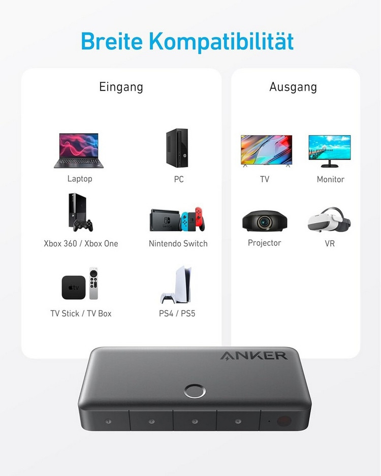 聚焦CES丨安克发布四合一 HDMI 视频源切换器，PC、游戏机、电视等遥控切源